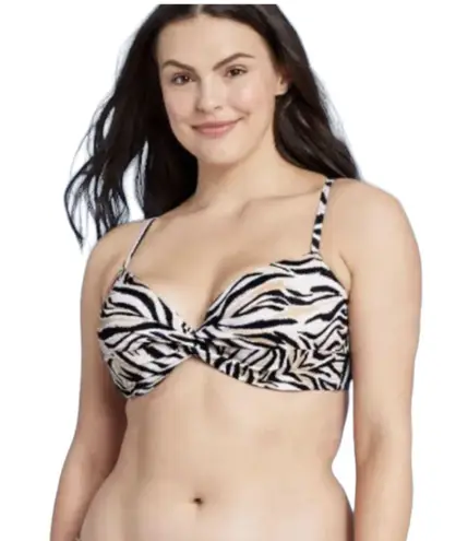 Shade & Shore  Womens Light Lift Twist Front Bralette Bikini Top Zebra 38D