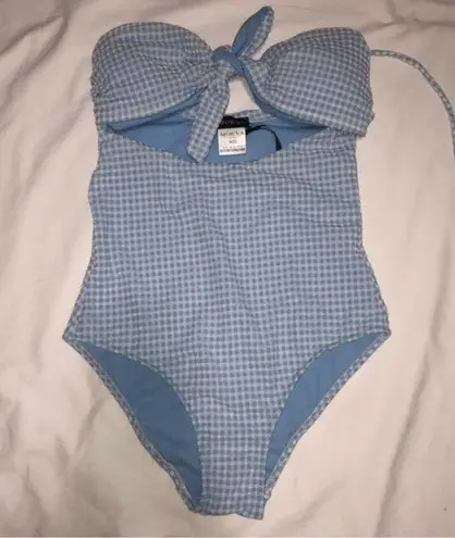 Moeva Bruna Gingham Baby Blue Swimsuit Size UK XS One Piece London NEW