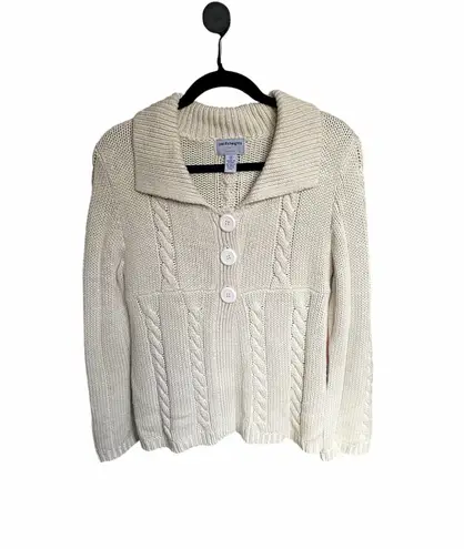 Pacific Heights Y2K Cream Cable Knit Chunky Babydoll Sweater Cardigan Medium Rib White
