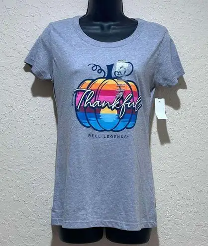 Reel Legends NEW "Thankful" Women's Size Medium Gray Sunset Pumpkin Thanksgiving