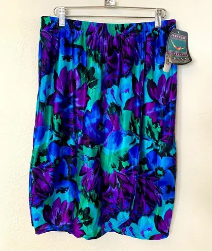 Jantzen Vintage Floral Swim cover up Skirt in Blue and Purple - Deadstock size L