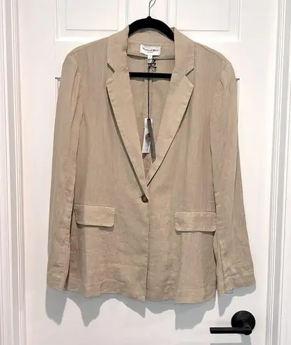 Michael Stars Lottie Linen Blazer Natural Large Khaki Tan One Button Long