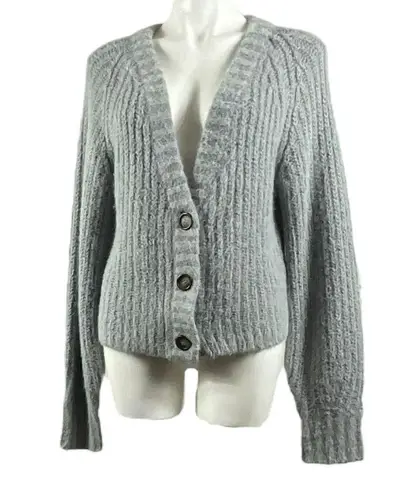 Arlene Knitted Short V neck Gray Chunky Cardigan Sweater Size L