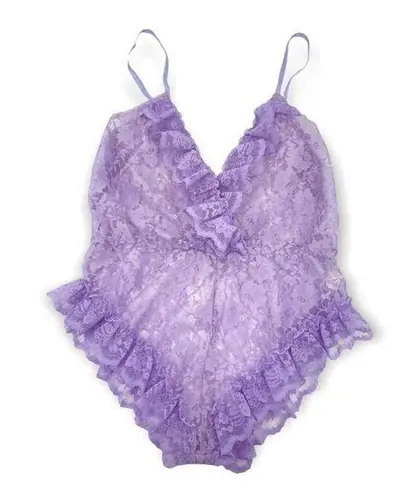 Vintage Ruffle Sheer Lace Purple Bodysuit Teddy