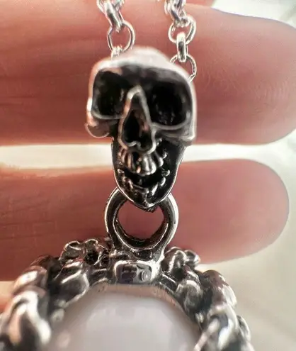 Unisex skeleton blue eye goth silver tone necklace