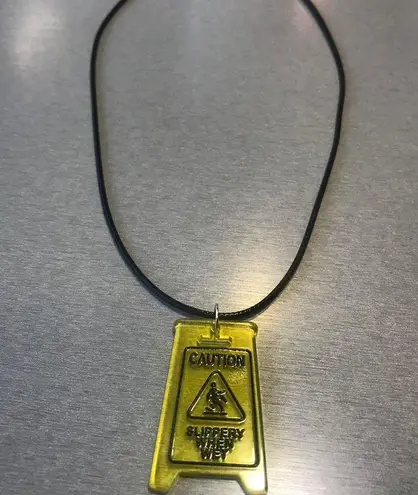 Handmade Gothic Caution Sign slippery floor Necklace - Cool & Chic Antique vintage emo