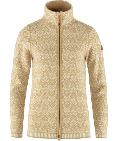 Fjallraven Snow Cardigan W in Dune Beige Yellow Size XS Wool Full Zip