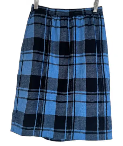 VTG Brian David Canada Tartan Plaid Skirt Blue Black Wool Blend Size Small