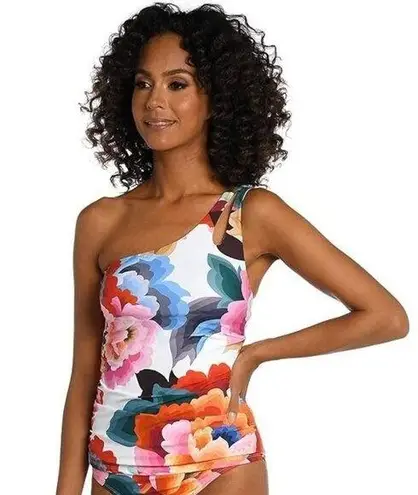 La Blanca Floral Rhythm One Shoulder Keyhole Tankini Top Floral White 4