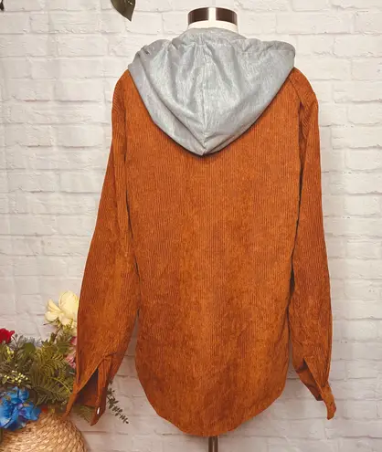 Boutique Cord & Plaid Hooded Shacket