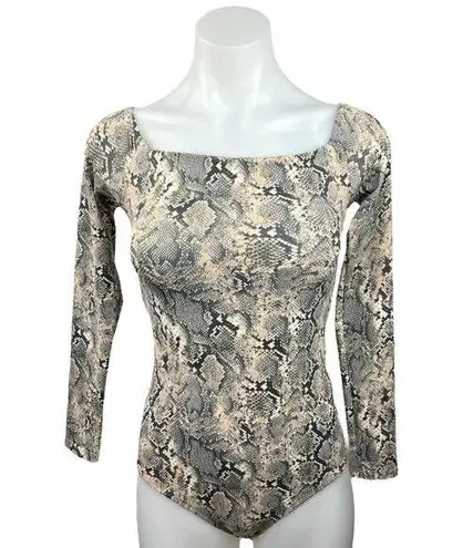 Bershka Gray Animal Snakeskin Print Square Neck l Long Sleeve Bodysuit Top Sz M