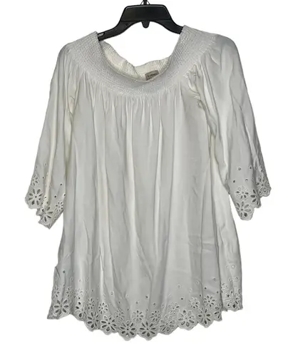 Daniel Cremieux Daniel Cremieux Blouse Top Size Small White With Floral Lace Rayon Womens