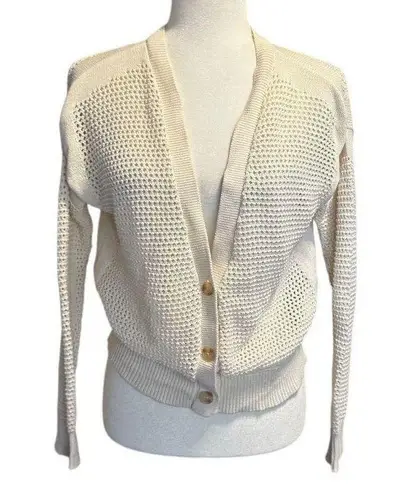Elizabeth and James Open Knit Cardigan Sweater Women’s Small Ivory Cotton Blend