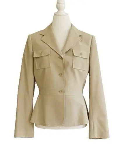 Tahari ASL Blazer Jacket Khaki Cream Tan Button Front Professional Blazer Size 8