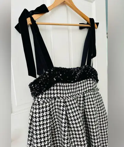 Sofie The Label Black & White Houndstooth Sequins Velvet Bow Mini Dress Size S