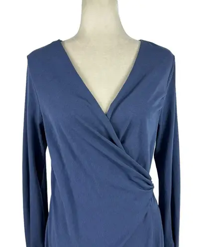 Sundance Always Right Dress Faux Wrap Womens Size L Blue Cotton Modal Midi