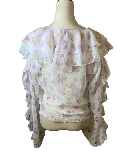 Majorelle Revolve Sheer Floral Cambridge Top Misty Purple Ruffles Frilly Flouncy