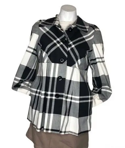 Sandro Black White Plaid Jacket Empire Waist Pleats Lined Womens Size Medium
