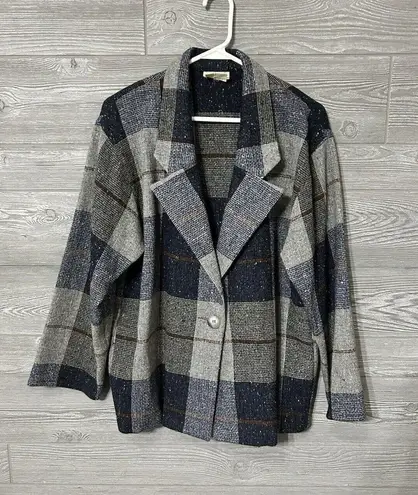 JOHN MEYER VINTAGE PLAID EQUESTRIAN BLAZER Barn coat Size 10 VTG Blue