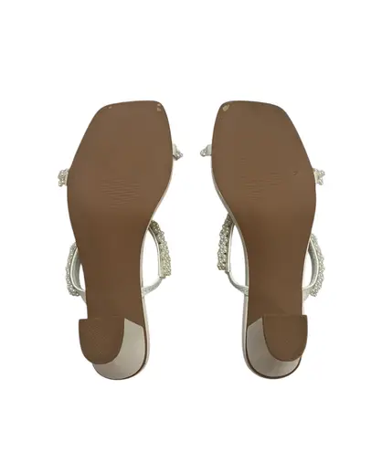 Ainrock White Beaded Pearl Women’s Square Toe Slip On Chunky Block Heel Sandals