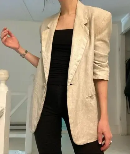 International Scene Vintage 90s Linen Blazer Jacket Size 7/8 Beige Tan