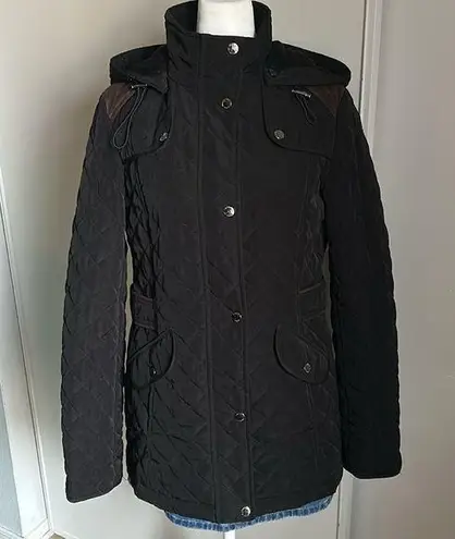 Laundry by Design Quilted Mid-Length Faux Fur Detachable Hood Zip Snap Up Jacket