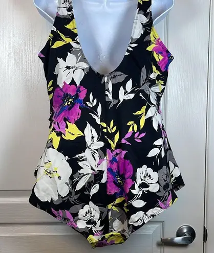 Plus Size Swimsuits For All Beach Belle Black Tropical Floral Swimsuit Dress 22