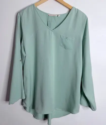 Soft Surroundings NWOT Tencel Tunic Roll Tab Sleeve Pleated Back Medium Mint