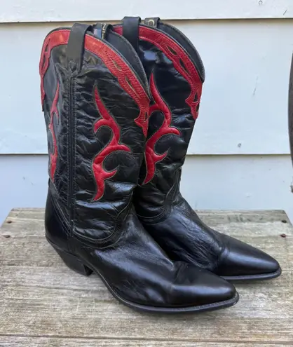 Dingo Vintage Black Red Point Toe Cowgirl Western Saloon Girl Boots Size 8 1/2M