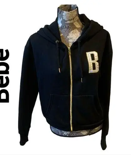 Bebe  Black Hooded Zip Up Sweatshirt size large