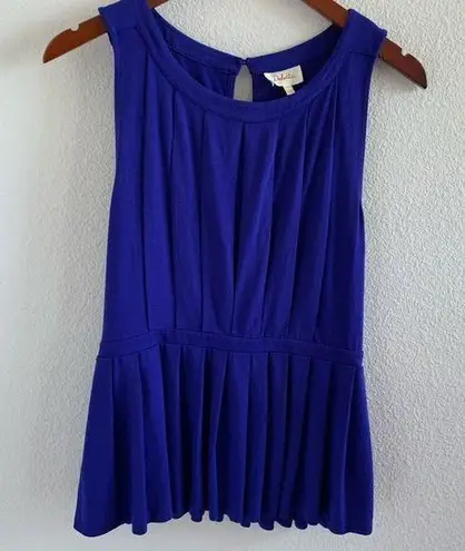 Deletta Anthropologie Corbara Pleated Peplum Top Rayon Spandex Keyhole Back S