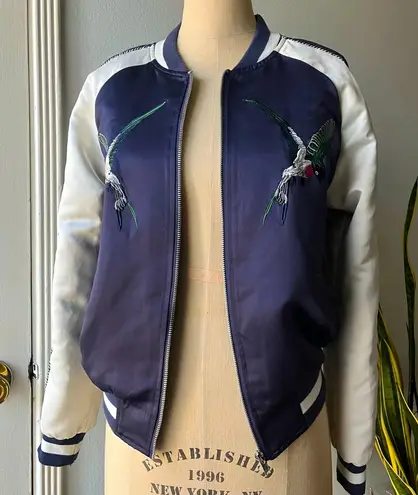 Silence + Noise •Hummingbird Satin Bomber Jacket•sz S thumbnail 1