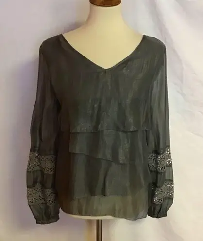 Anthropologie shimmery grey layered dressy top