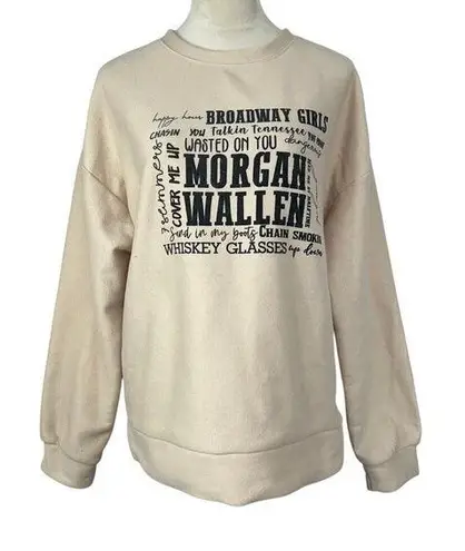 Morgan Wallen Graphic Sweatshirt Country Music Pullover Top Beige Womens Large Tan