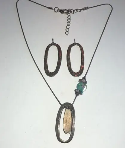 Aged Silver Tone Glass Floral Bead AB Rhinestone Boho Necklace Earrings Set