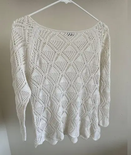 Stradivarius Scallop Trim Knit Sweater Swimsuit Coverup White (Medium)