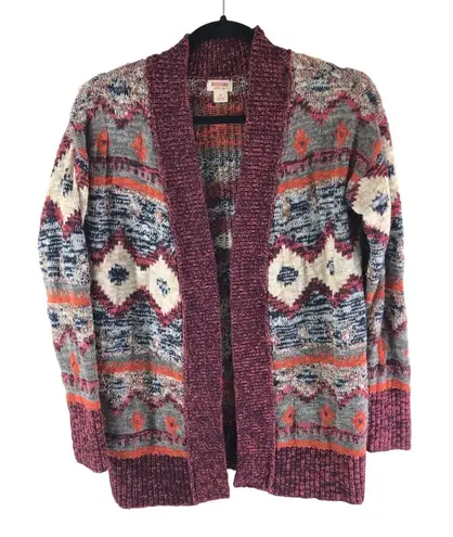 Mossimo Womens Aztec Pattern Open Front Cardigan Sweater S Cotton Blend Purple