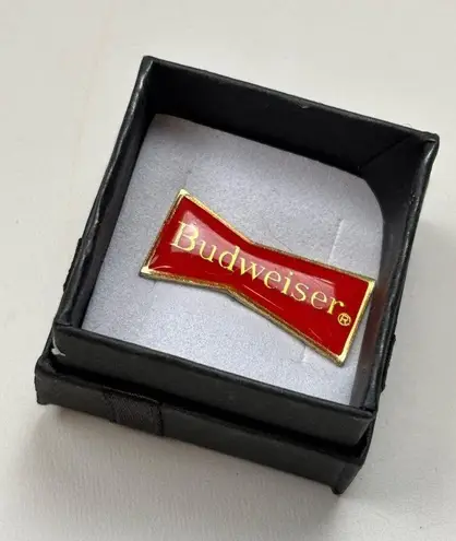 Budweiser Red & Gold Enamel Lapel Pin With Bowtie Logo Design In Black Gift Box