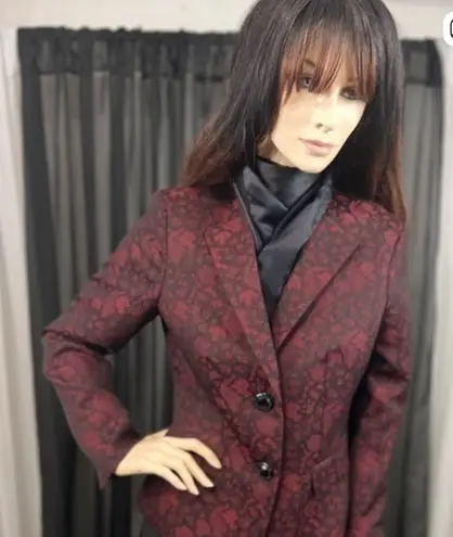 Evan Picone Elegant Women's Burgundy Brocade Blazer From Black Lable