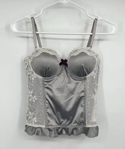 Blush  Bustier Corset Blouse Top M Silver Ruffle White Lace Detail Y2K Sexy Fairy - Image 1