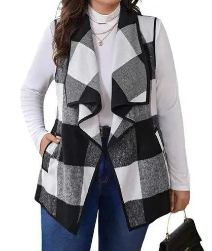BUFFALO PLAID WATERFALL COLLAR VEST BLACK WHITE WOMEN SIZE SMALL