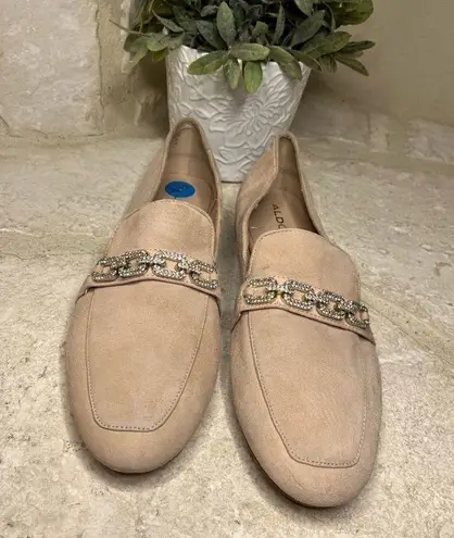 ALDO  Blush Pink Suede Loafer Flats Diamond Straps sz 10