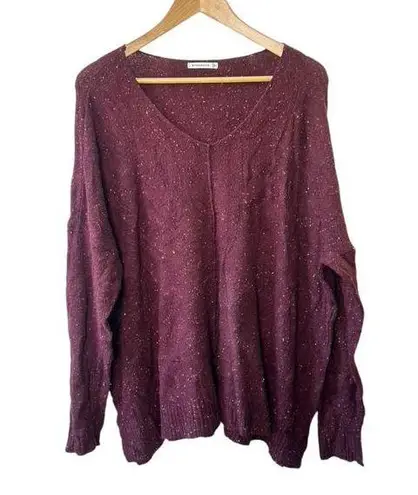 Staccato Maroon V-Neck Long Sleeve Light-Weight Oversized Sweater Women's Large