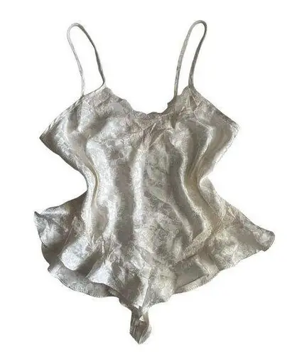 Vintage White Satin Silky Romper Teddie One Piece Pajamas Lingerie Large