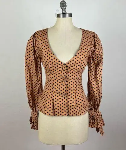 Majorelle Revolve  Brown Tailored Polka Dot Blouse