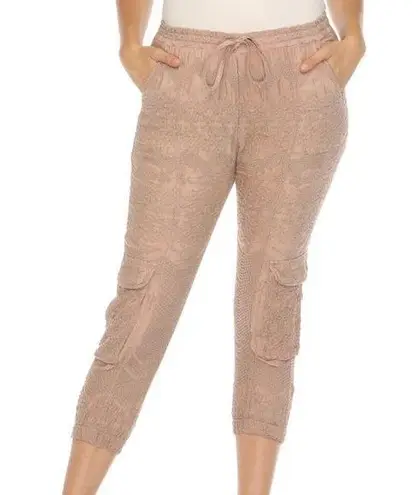 Johnny Was M Sita Pull On Cupra Embroidered Crop Cargo Jogger Pants in Rose Pink