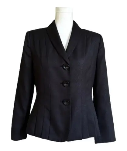 Kasper Blazer Black Monochromatic Long Sleeve Tailored Jacket Size 8 Petite