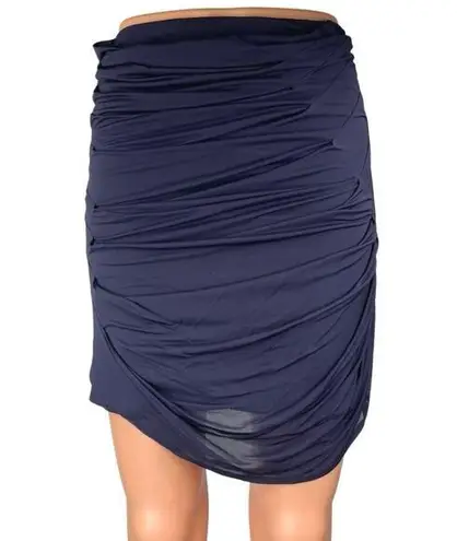 Yigal Azrouel Navy Blue Draped High Waisted Stretch Ruched Pencil Mini Skirt S