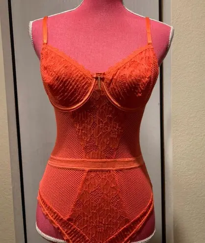 Rachel Roy lace teddy bodysuit in orange/coral size L