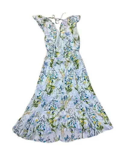 Adelyn Rae ruffle floral midi open back sky blue dress sz M